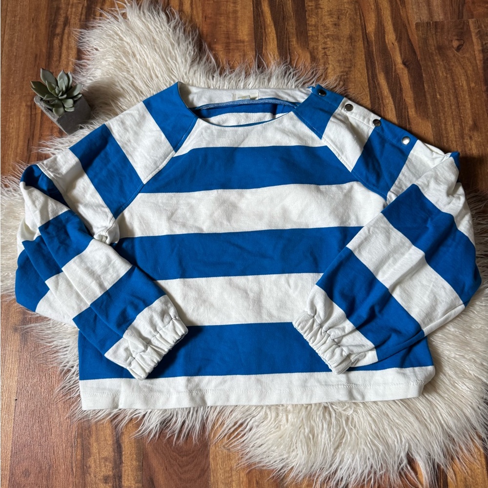 Maeve Anthropologie Blue Stripe Boat Neck Sweatshirt - Picture 1 of 7